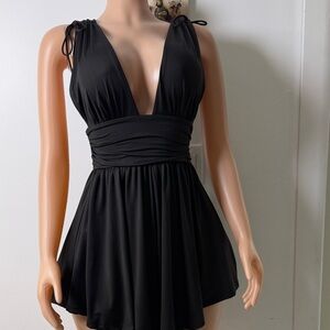 White Fox Boutique Black Deep V Tie-Shoulder Chemise
